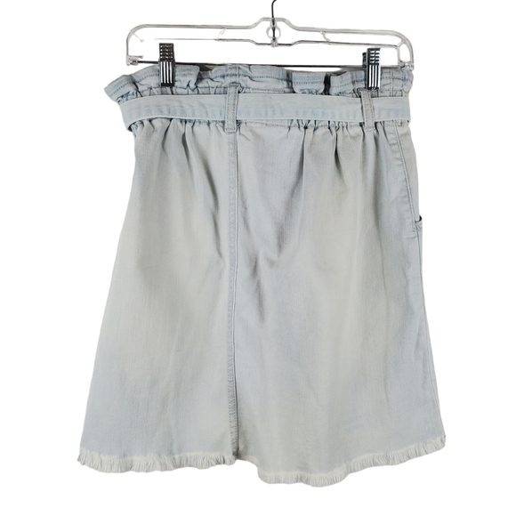 SO Denim Skirt Juniors 11 Paperback‎ Belted Cotton Light Wash Raw Hem - Picture 2 of 8